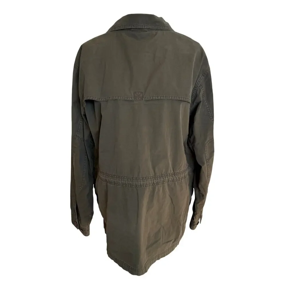 L.L.Bean Jacket Men's Medium Army Green Washed Cotton Cargo Utility Barn Coat